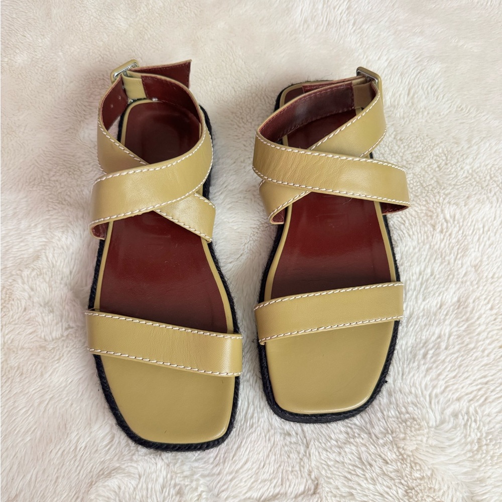 STAUD Lara leather espadrilles/ sandals in green size 38 fits TTS